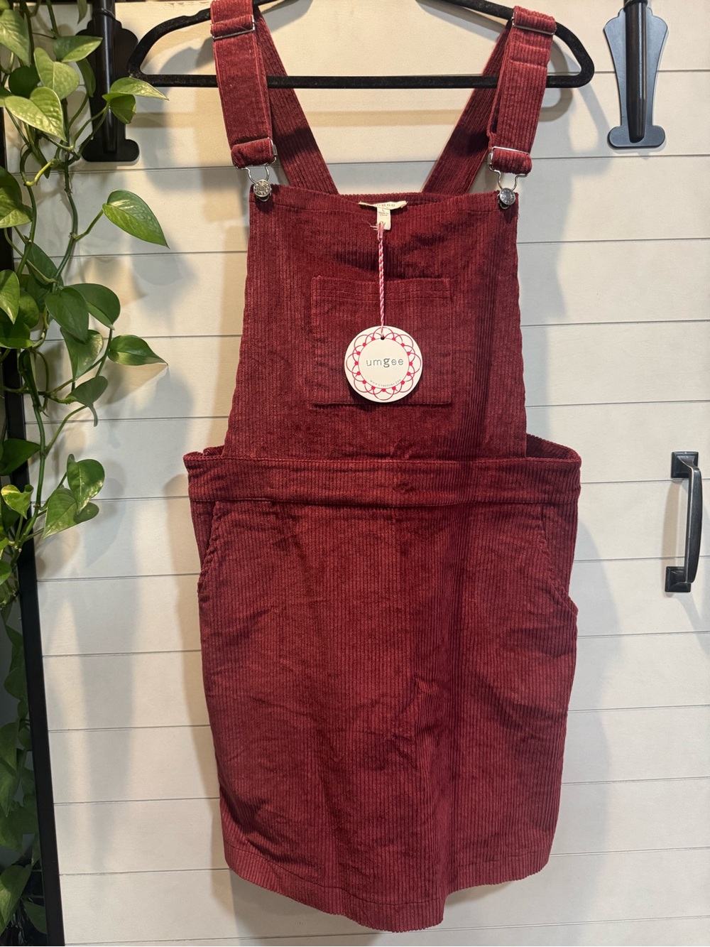 Umgee Wine Corduroy Mini Pinafore Dress